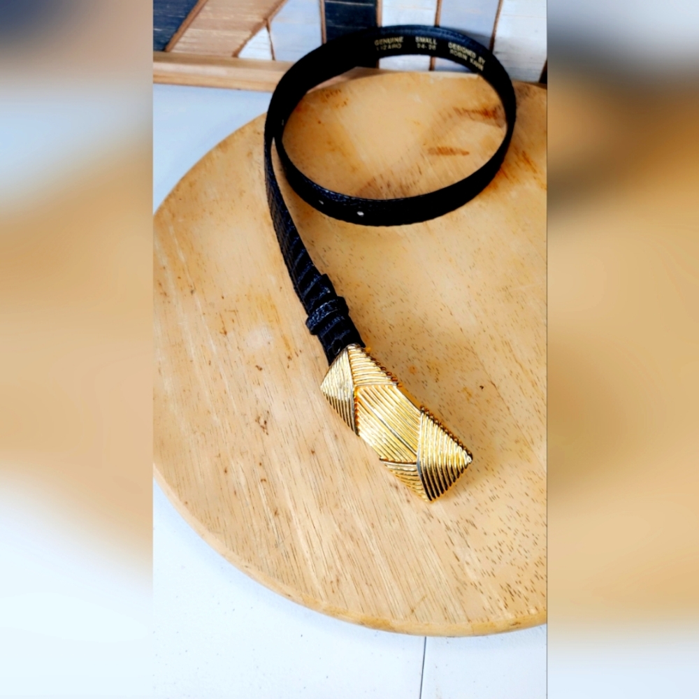 Gold and Black Lizard Belt Vtg Robin Kahn